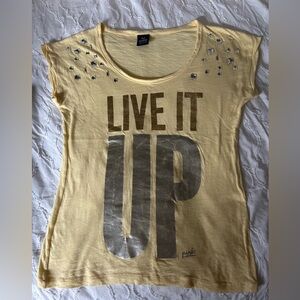 PINK Victoria's Secret Yellow Graphic Cap Sleeve Tee